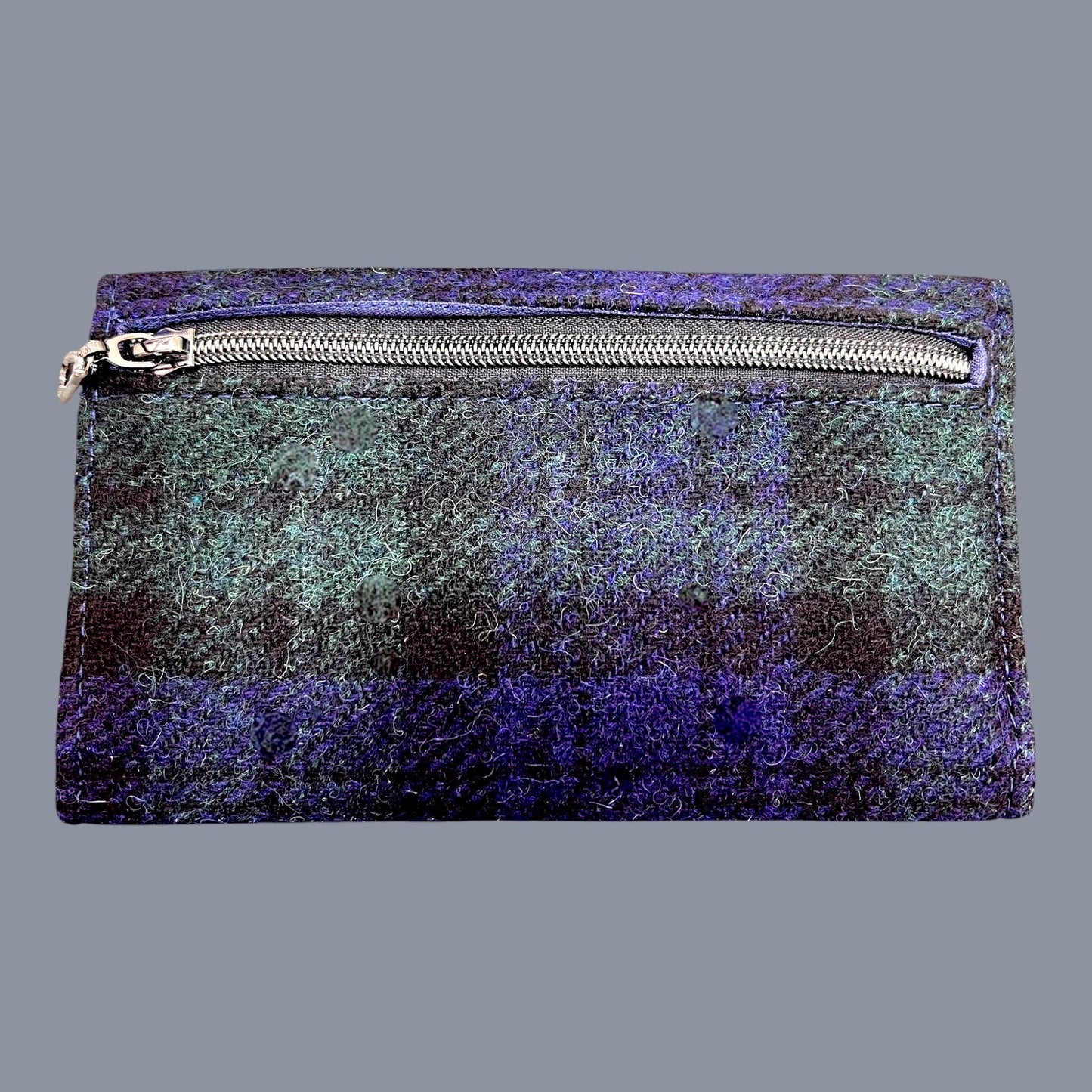 Trifold Harris Tweed Blackwatch Plaid Tartan Wallet with Zippered Pocket