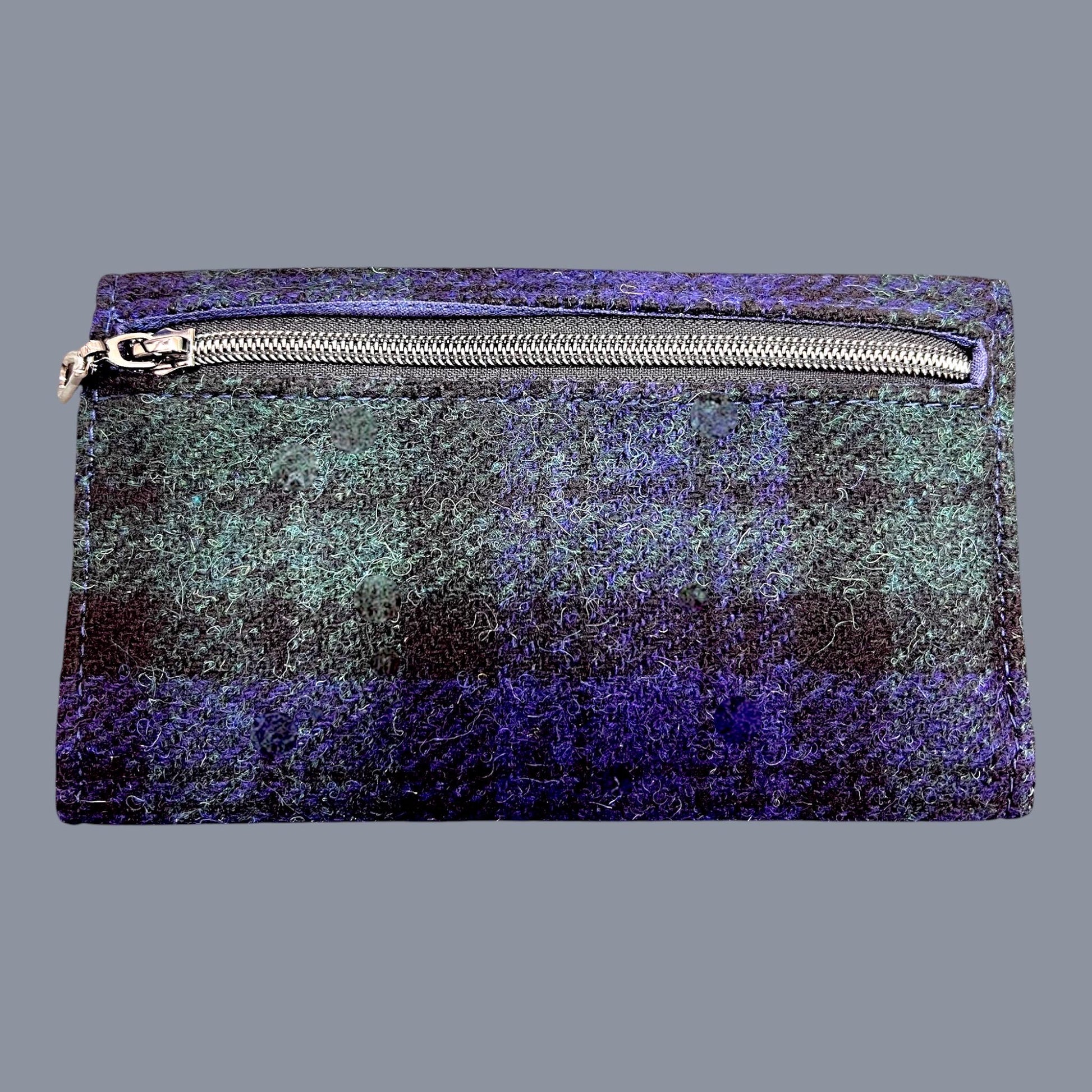 Trifold Harris Tweed Blackwatch Plaid Tartan Wallet with Zippered Pocket