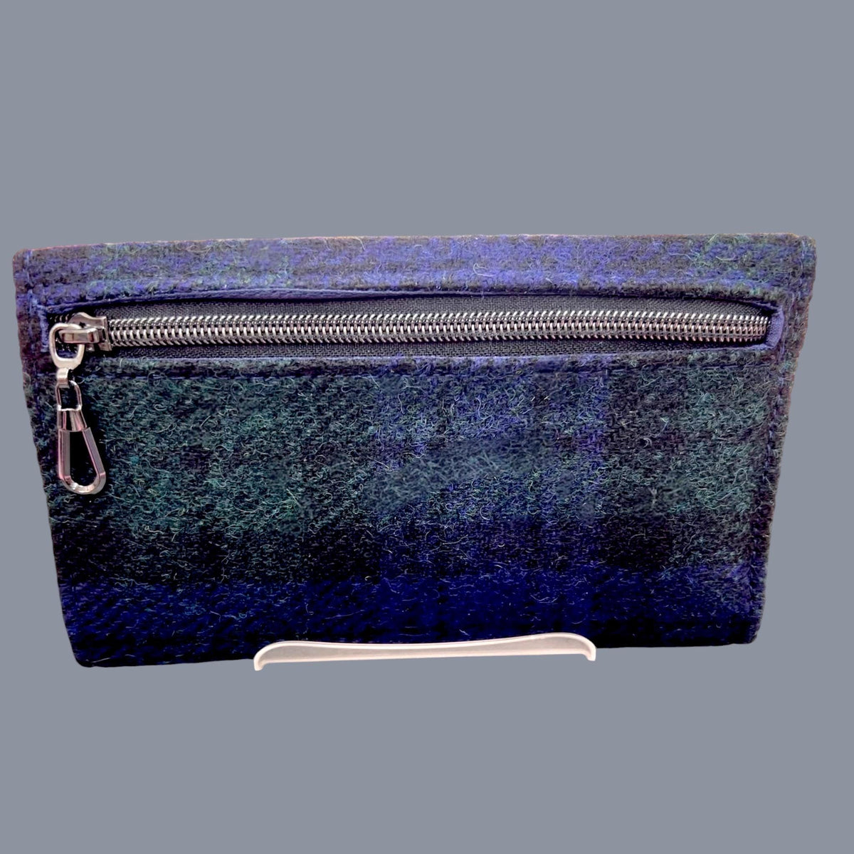 Trifold Harris Tweed Blackwatch Plaid Tartan Wallet with Zippered Pocket
