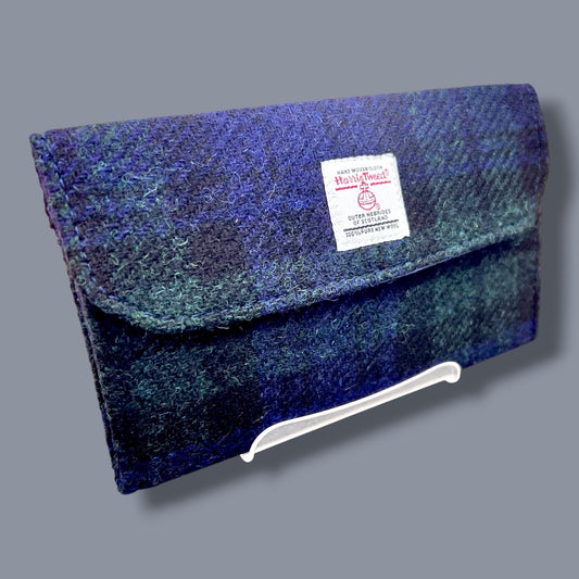 Trifold Harris Tweed Blackwatch Plaid Tartan Wallet with Zippered Pocket