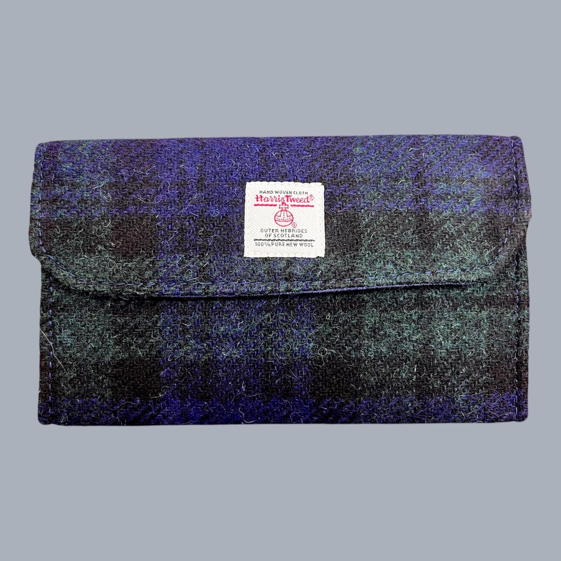 Trifold Harris Tweed Blackwatch Plaid Tartan Wallet with Zippered Pocket