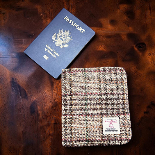 Harris Tweed Passport Cover with Credit Card Slots Brown Check