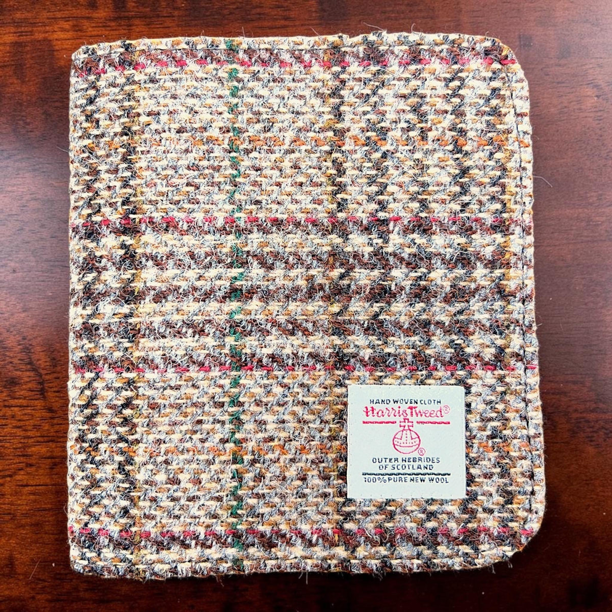 Harris Tweed Passport Cover with Credit Card Slots Brown Check