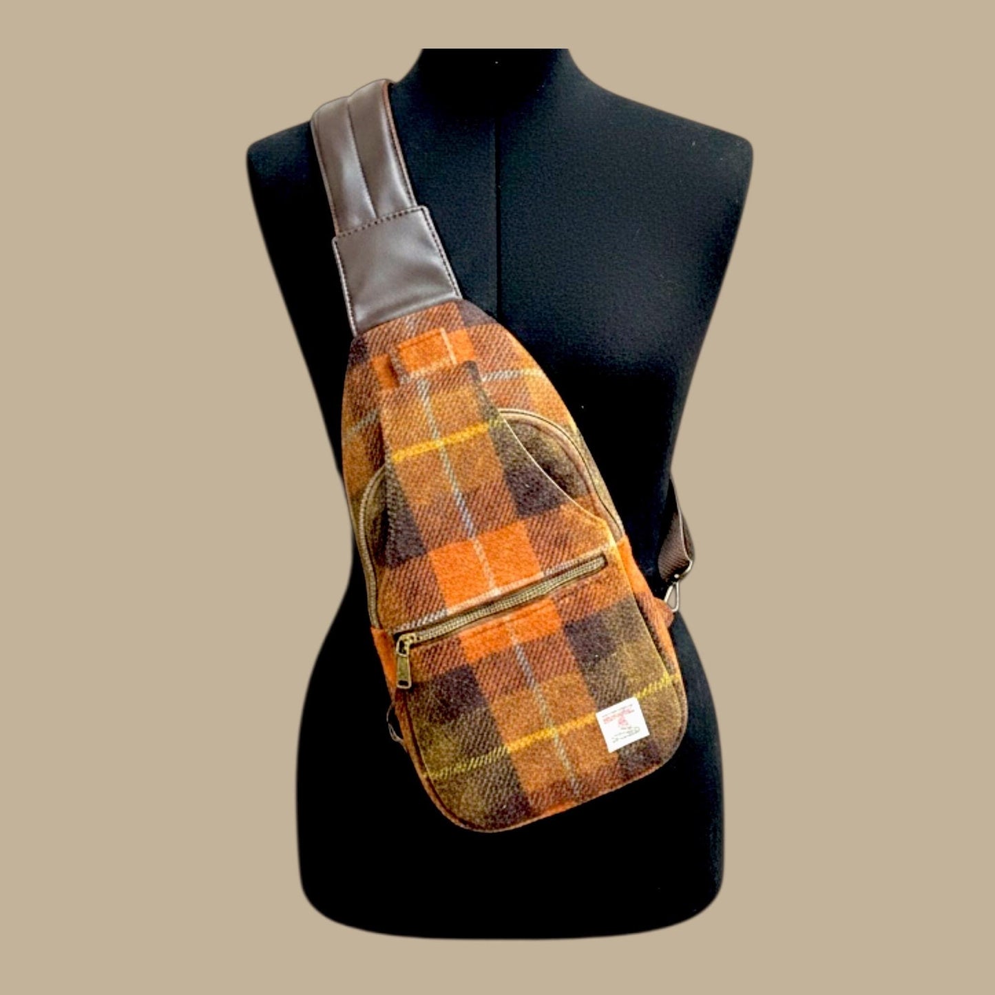Harris Tweed Retro Sling Crossbody Purse Rust Orange Brown