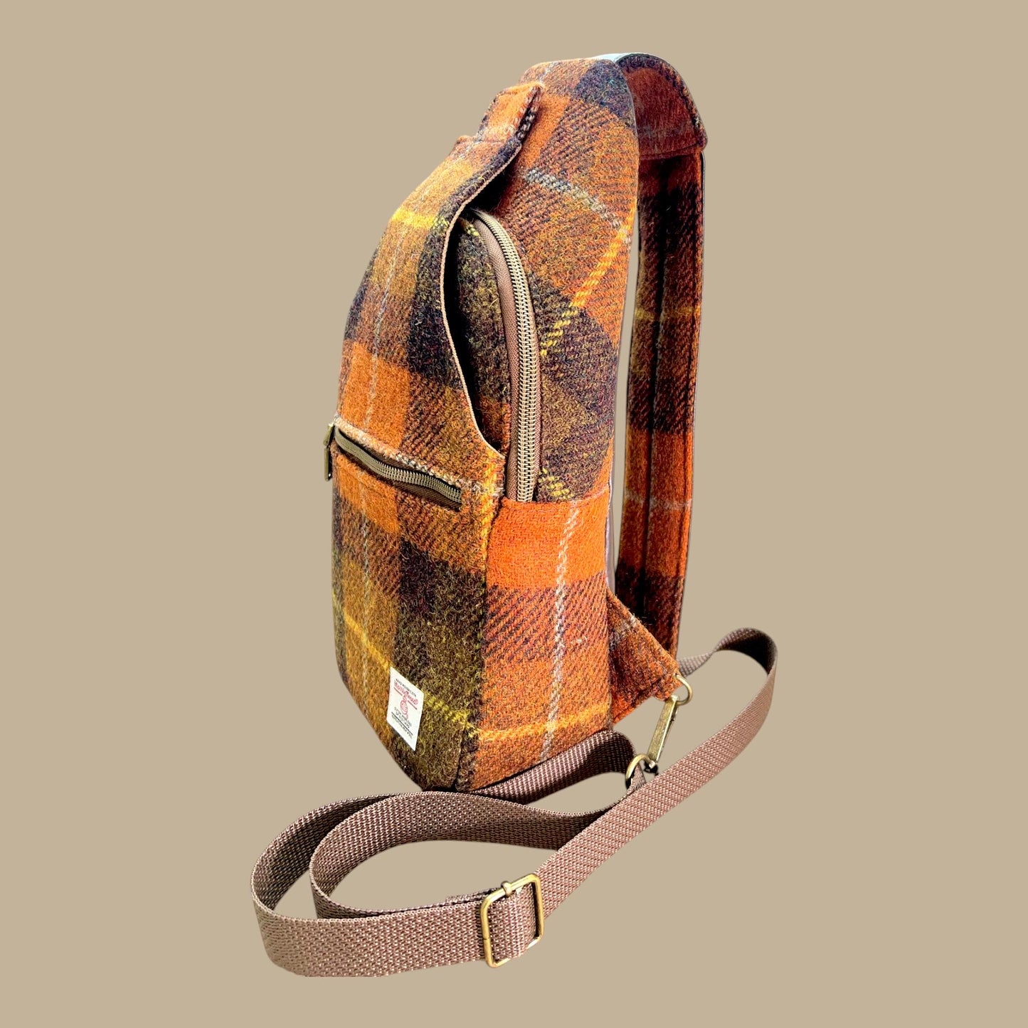 Harris Tweed Retro Sling Crossbody Purse Rust Orange Brown