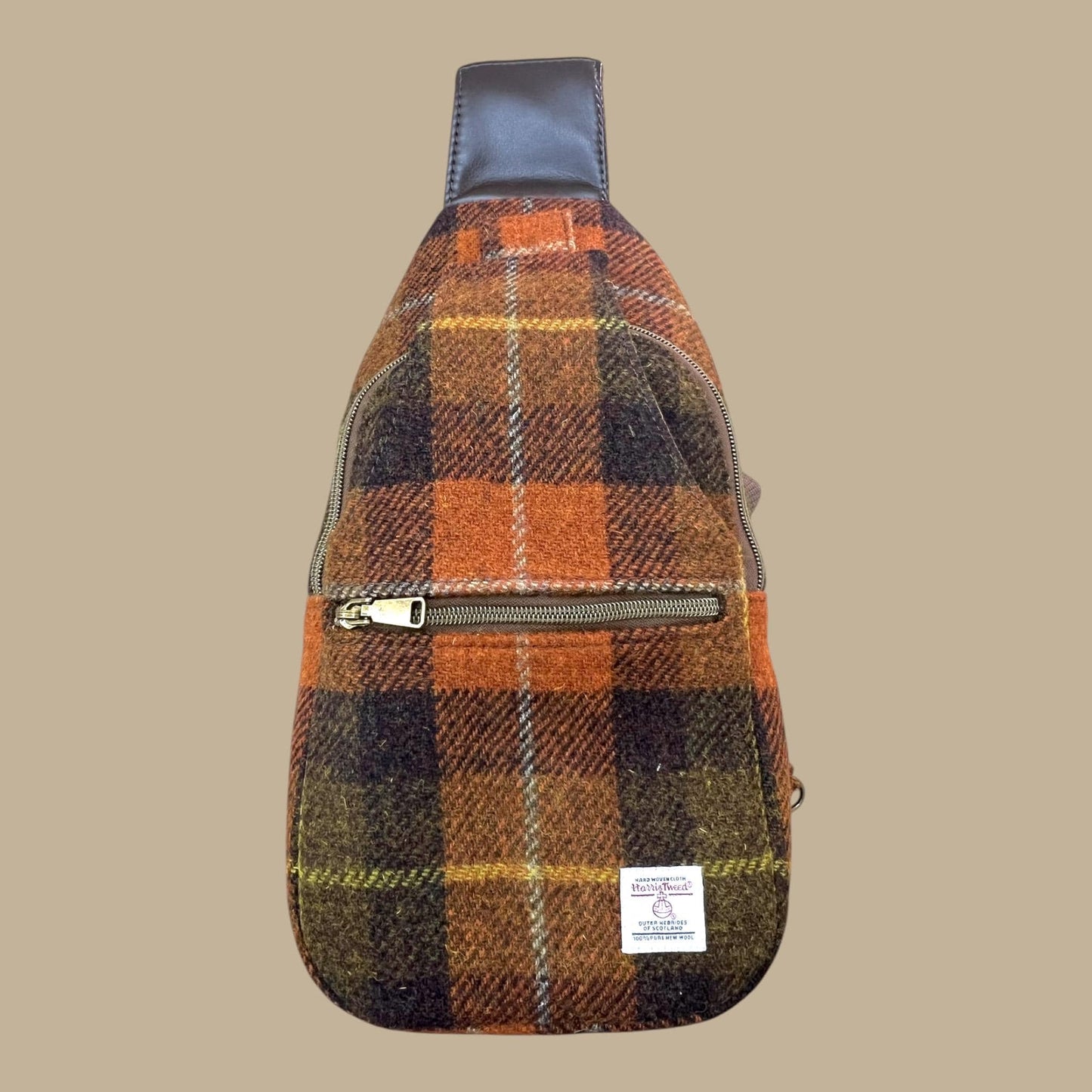 Harris Tweed Retro Sling Crossbody Purse Rust Orange Brown