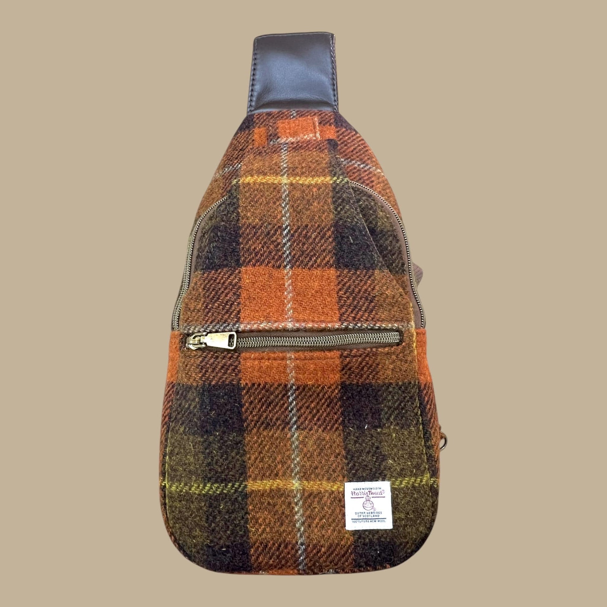 Harris Tweed Retro Sling Crossbody Purse Rust Orange Brown