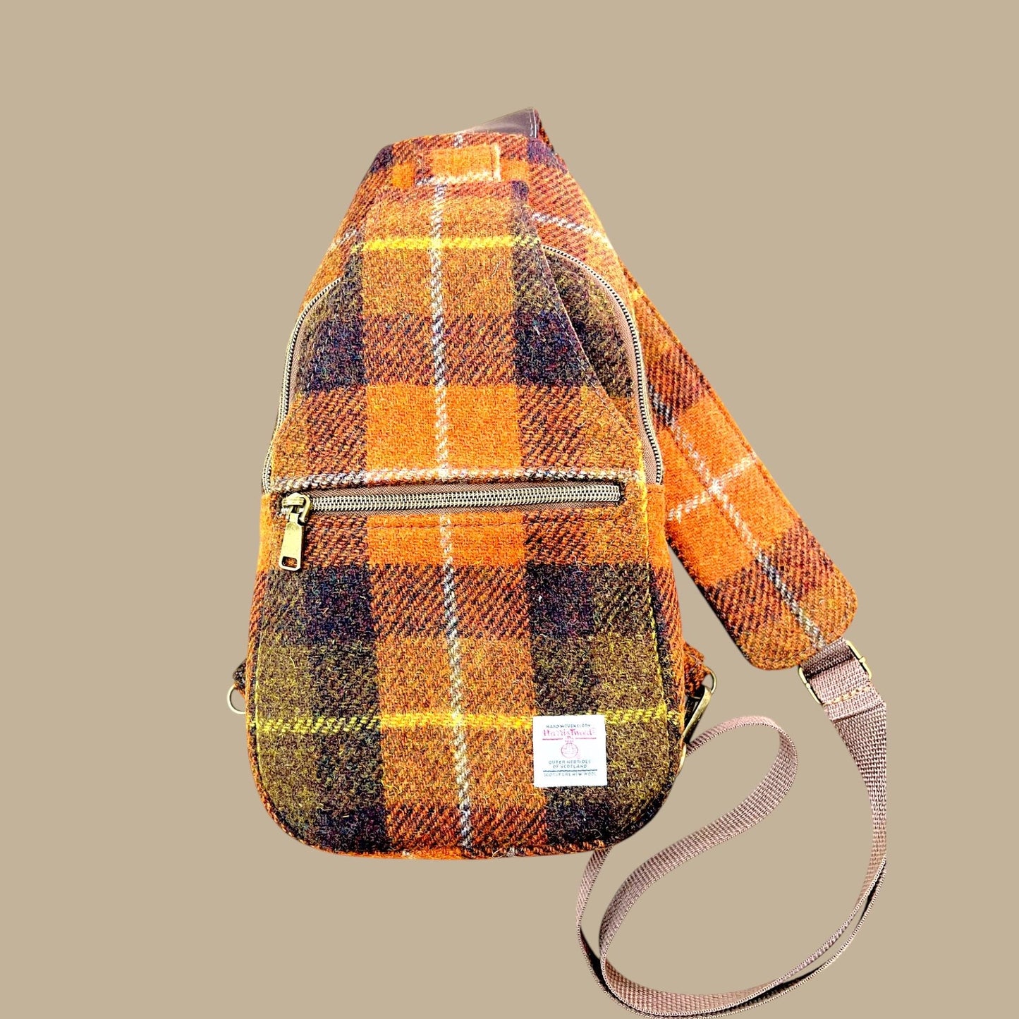 Harris Tweed Retro Sling Crossbody Purse Rust Orange Brown