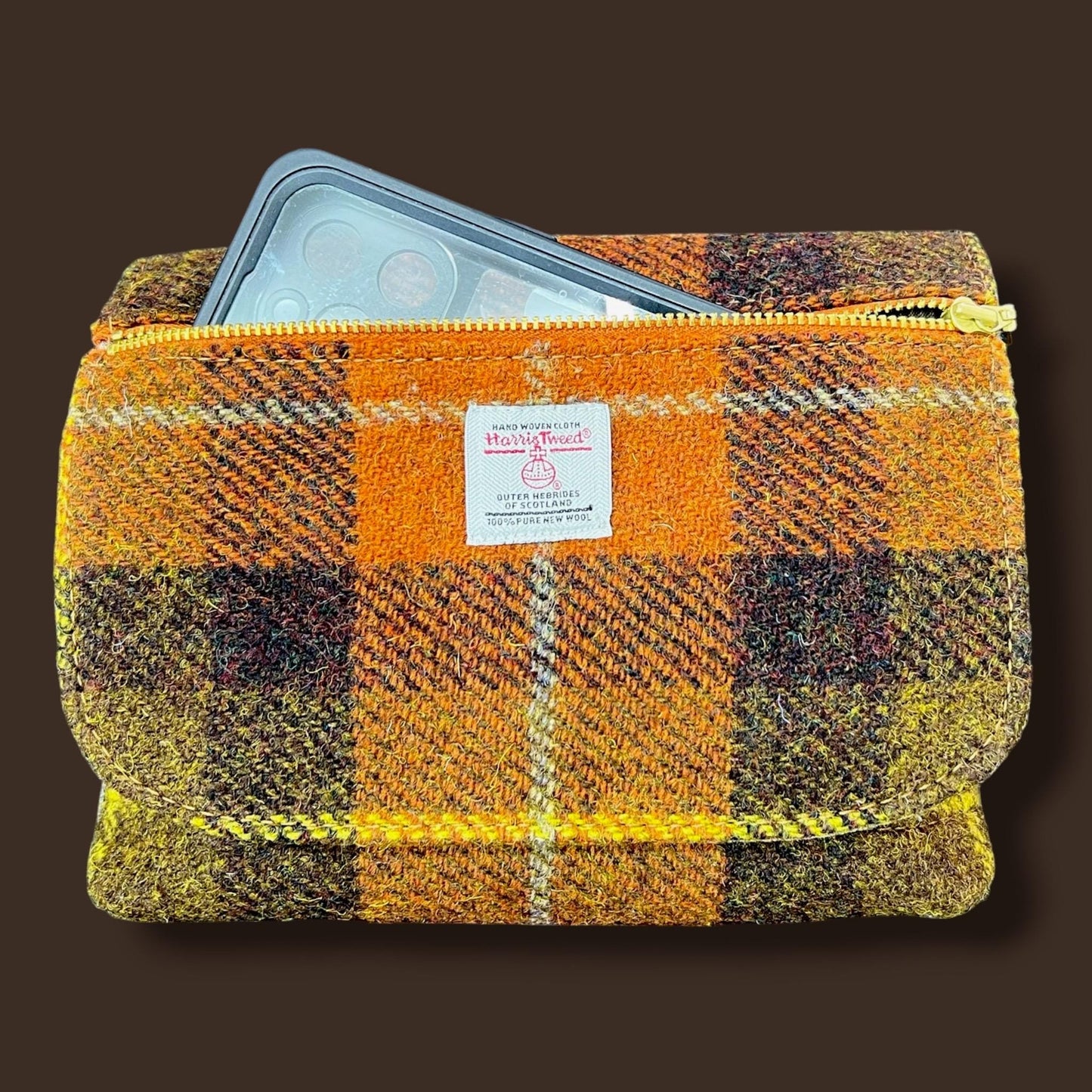 Harris Tweed Small Crossbody Wallet Purse Rust Orange Brown