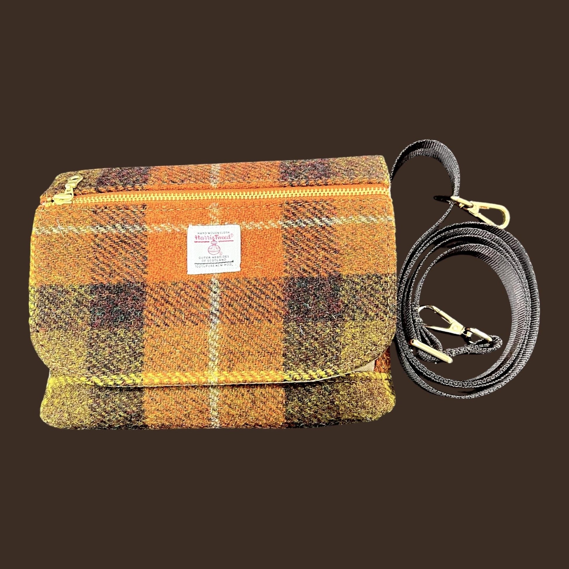 Harris Tweed Small Crossbody Wallet Purse Rust Orange Brown
