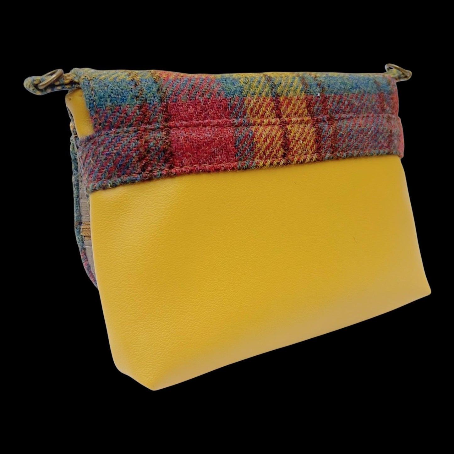 Harris Tweed Small Crossbody Wallet Purse Yellow Blue Pink