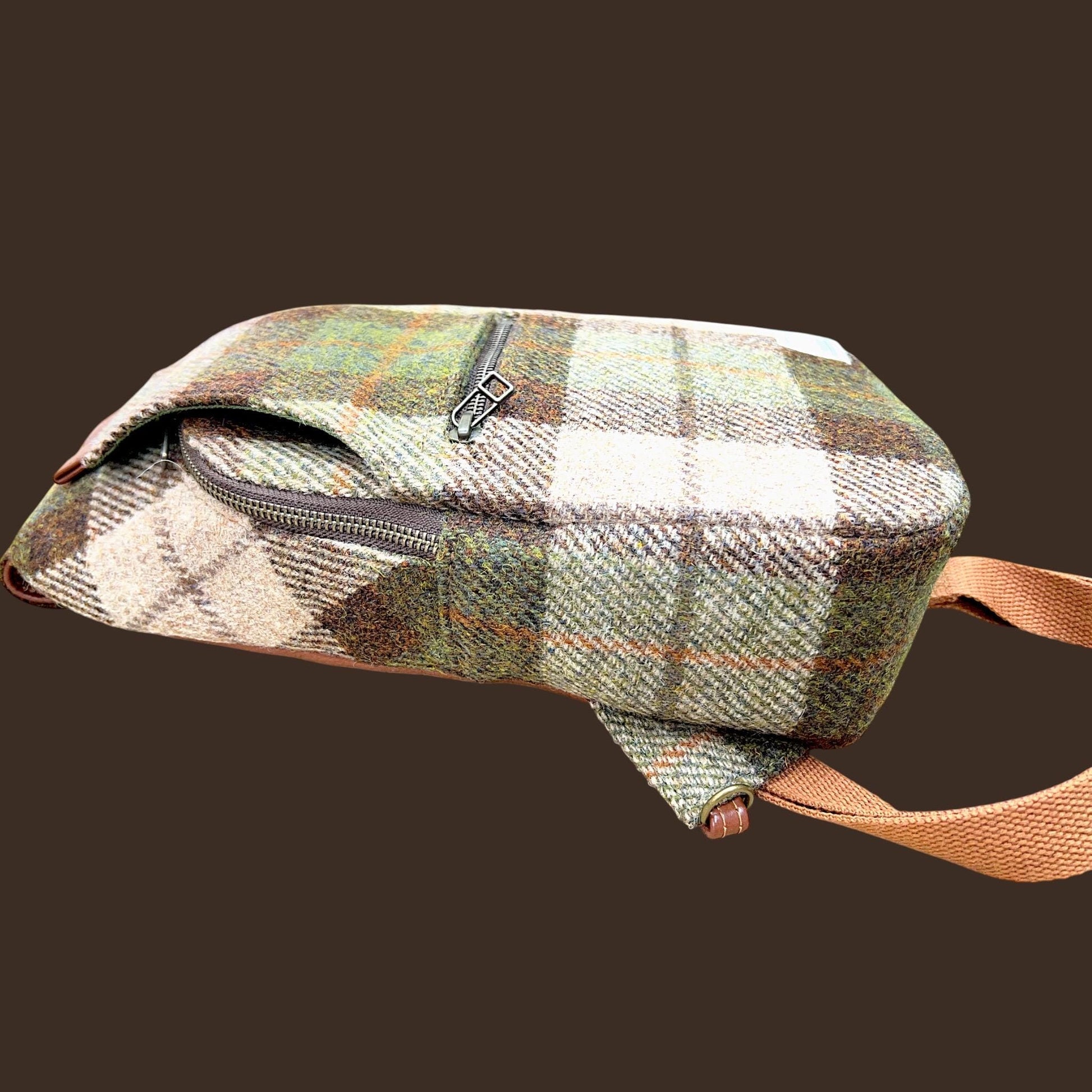 Harris Tweed Retro Sling Crossbody Purse Beige Olive Brown