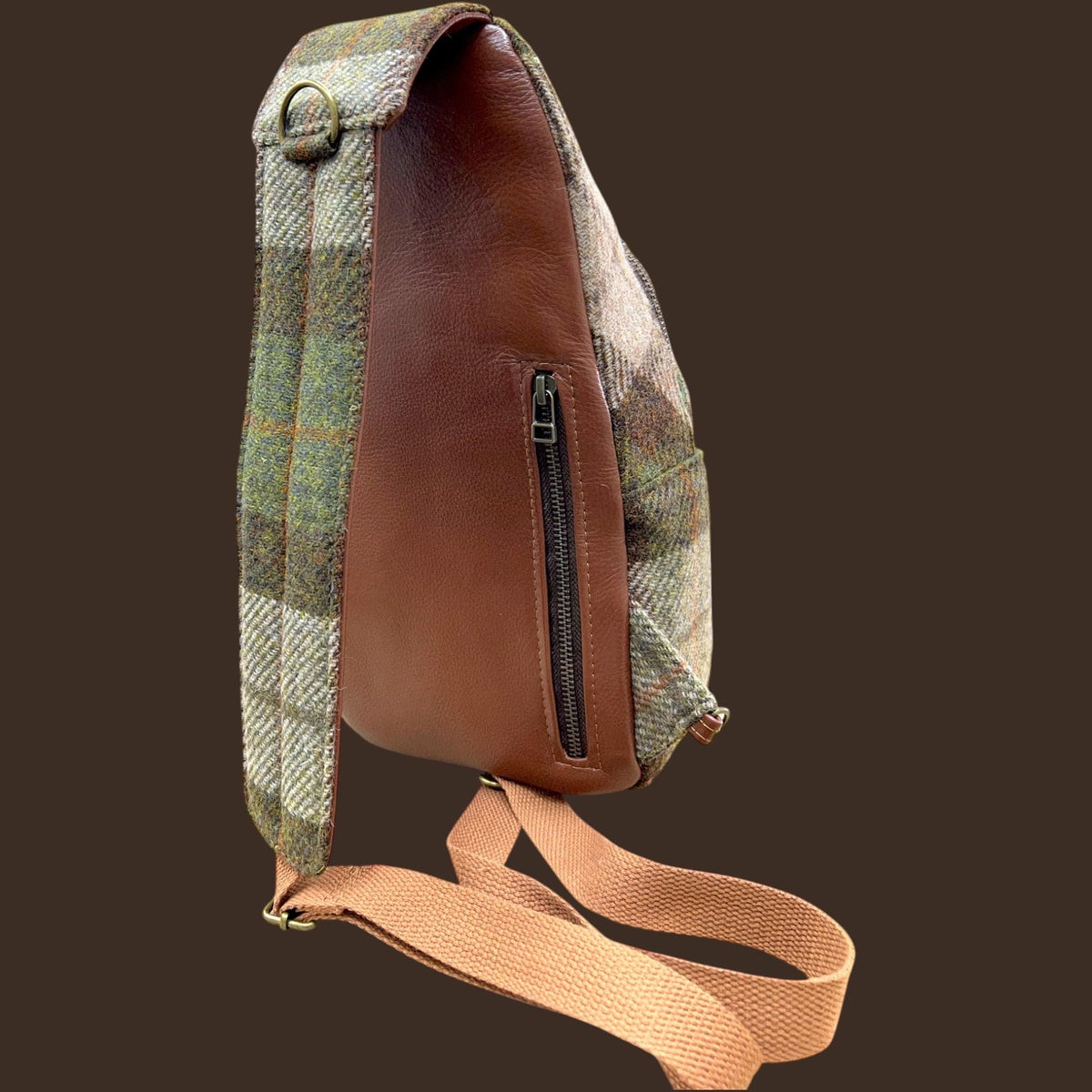 Harris Tweed Retro Sling Crossbody Purse Beige Olive Brown