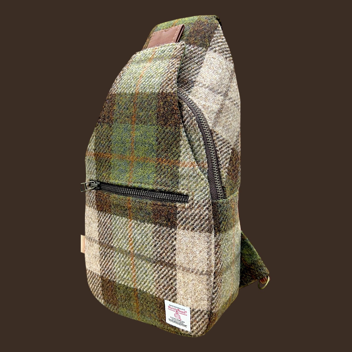 Harris Tweed Retro Sling Crossbody Purse Beige Olive Brown