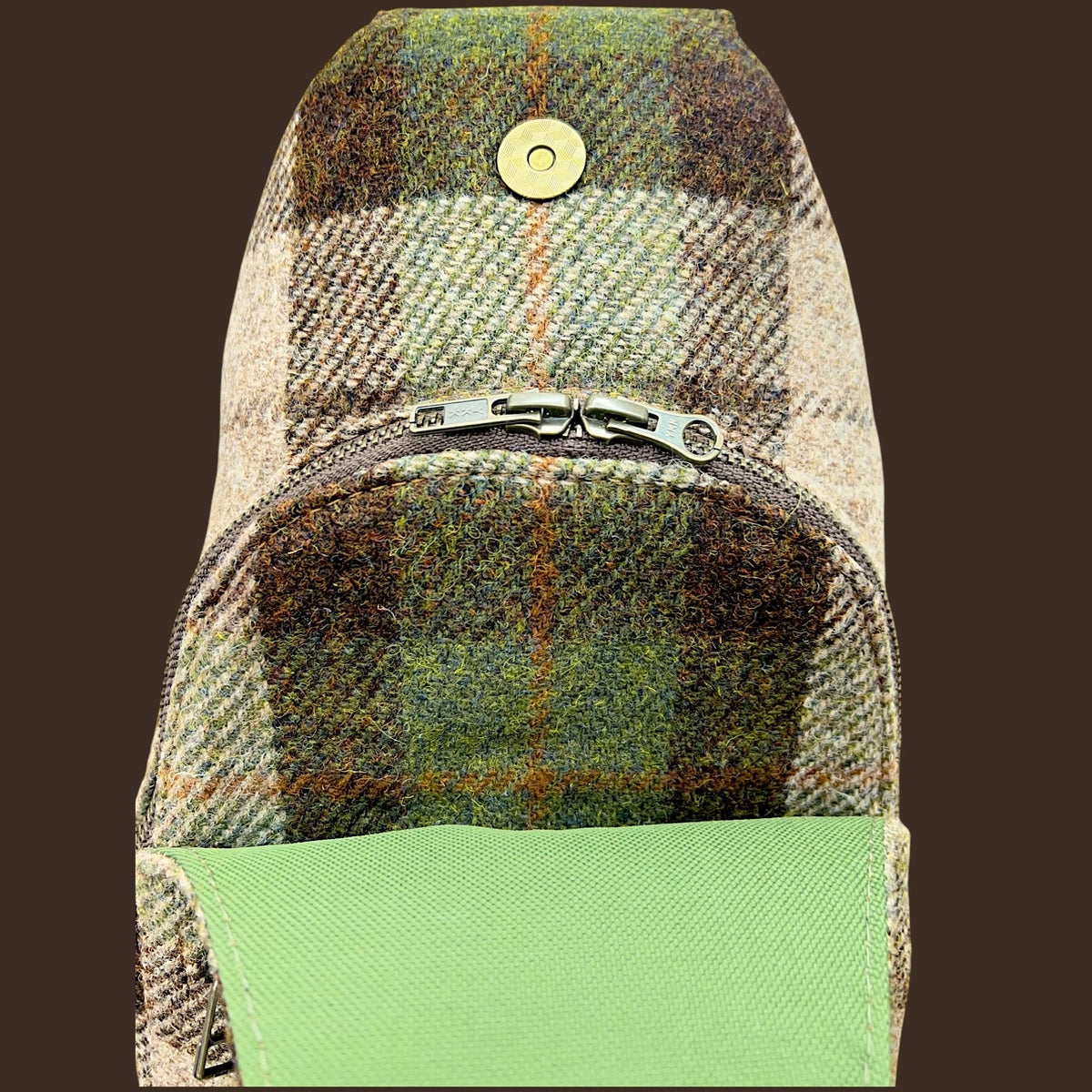 Harris Tweed Retro Sling Crossbody Purse Beige Olive Brown