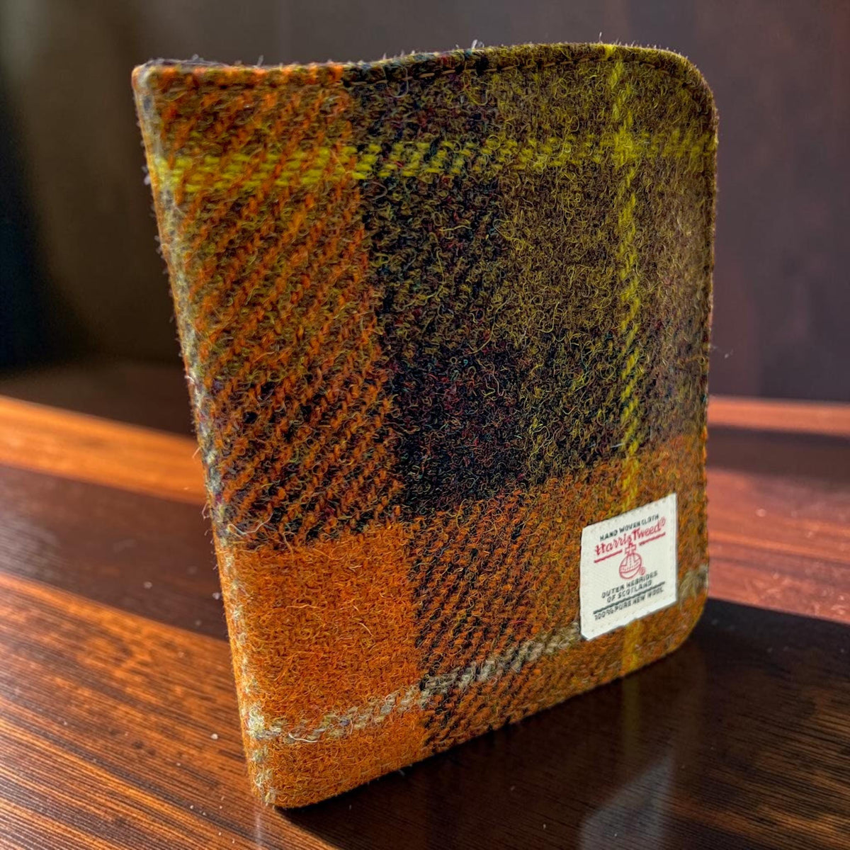 Harris Tweed Passport Cover with Credit Card Slots Rust Orange Brown