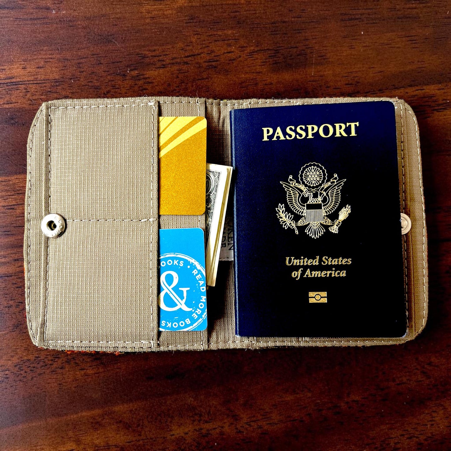 Harris Tweed Passport Cover with Credit Card Slots With Snap Closure Rust Orange Brown