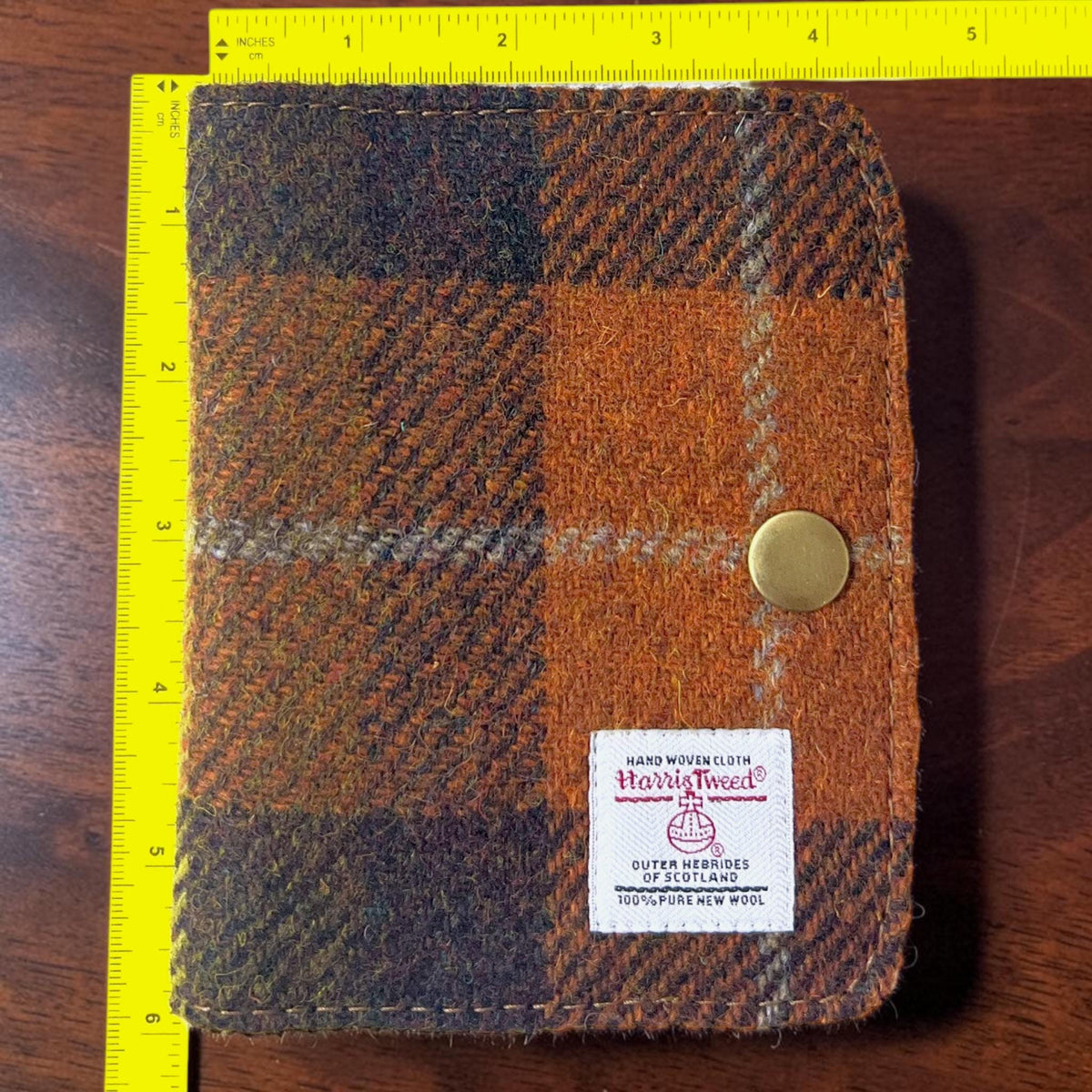 Harris Tweed Passport Cover with Credit Card Slots With Snap Closure Rust Orange Brown