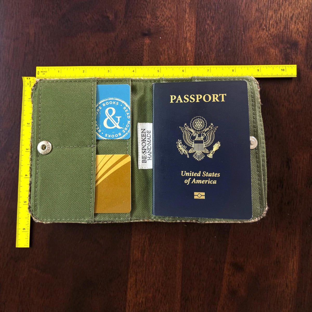 Harris Tweed Passport Cover with Credit Card Slots With Snap Closure Beige Olive Brown