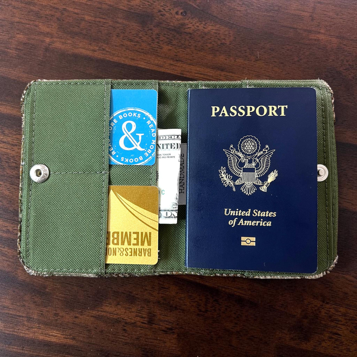 Harris Tweed Passport Cover with Credit Card Slots With Snap Closure Beige Olive Brown