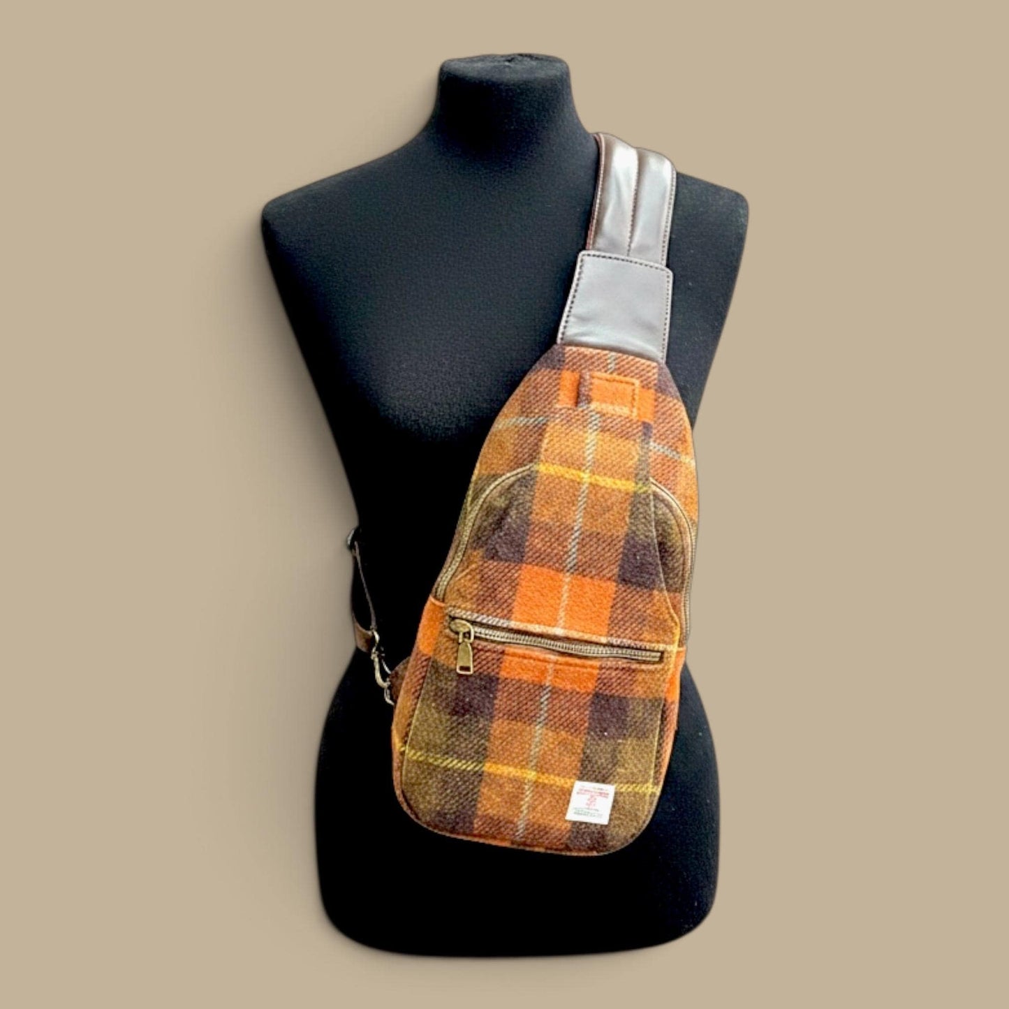 Harris Tweed Retro Sling Crossbody Purse Rust Orange Brown