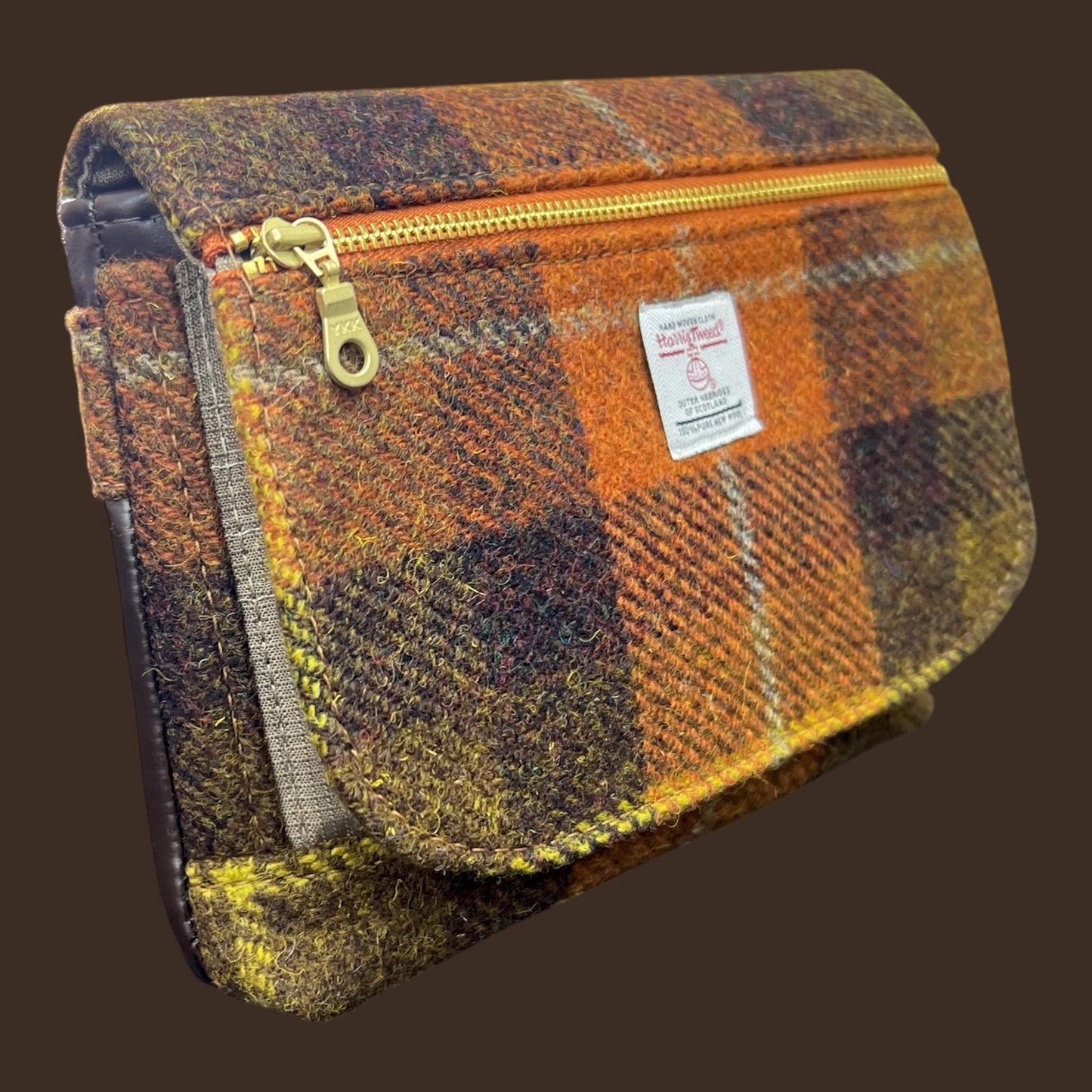 Harris Tweed Small Crossbody Wallet Purse Rust Orange Brown