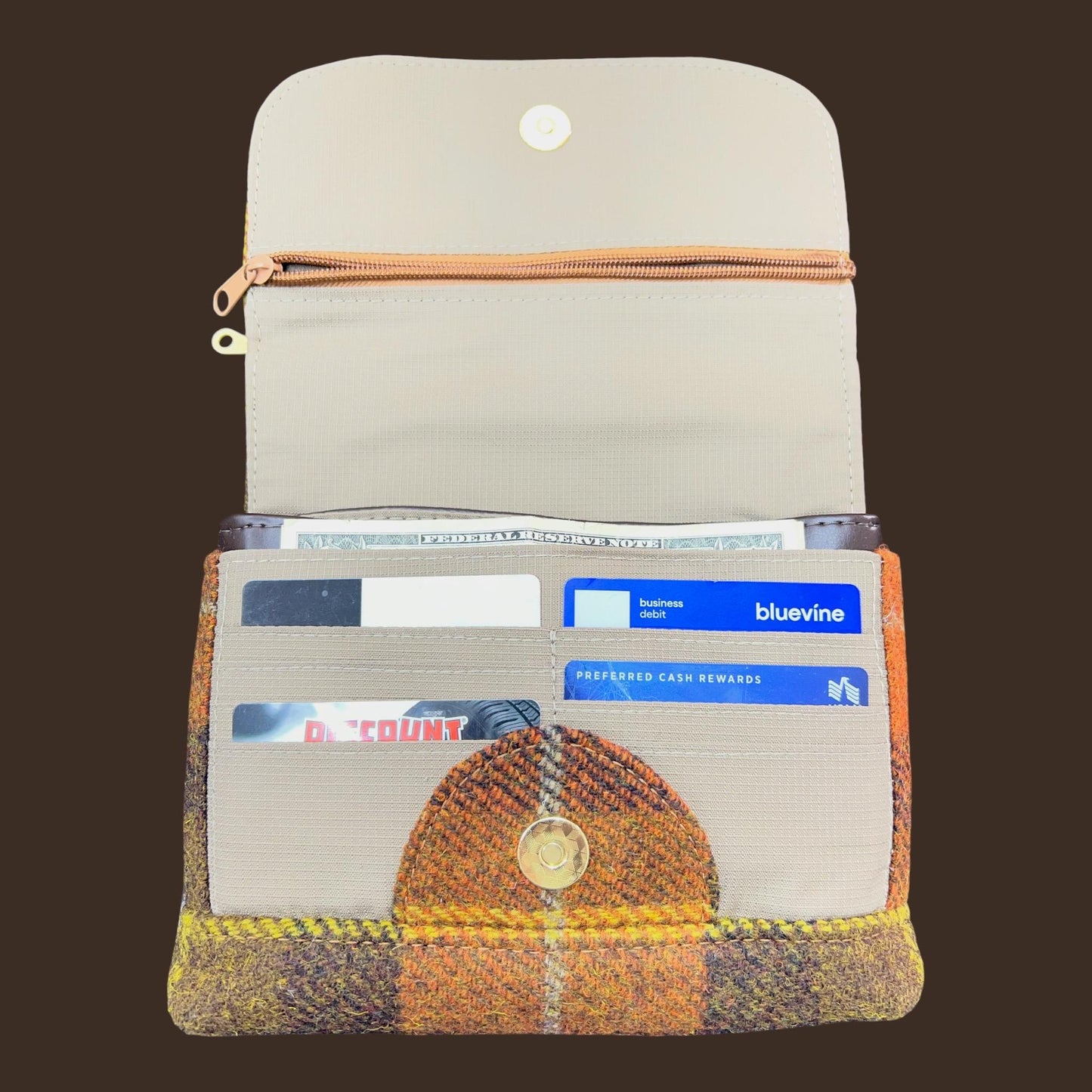 Harris Tweed Small Crossbody Wallet Purse Rust Orange Brown