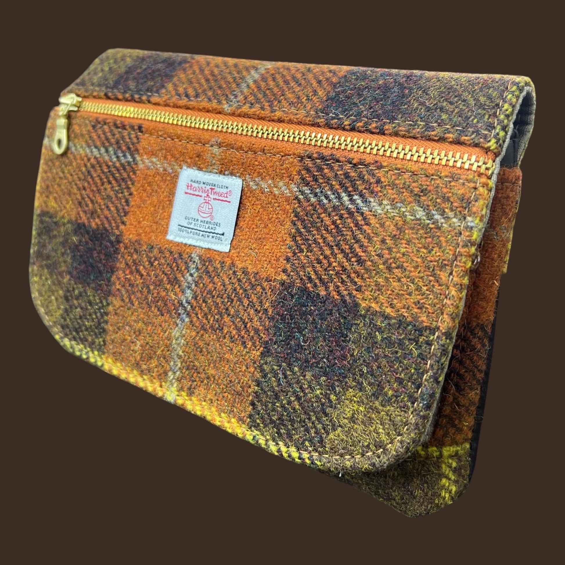 Harris Tweed Small Crossbody Wallet Purse Rust Orange Brown