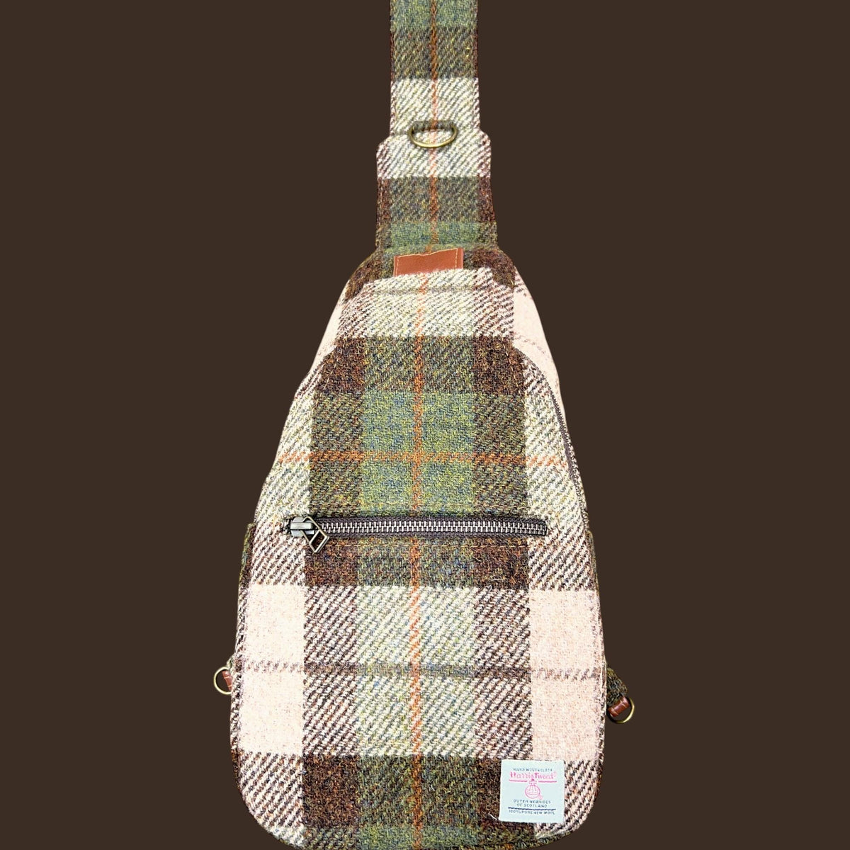 Harris Tweed Retro Sling Crossbody Purse Beige Olive Brown