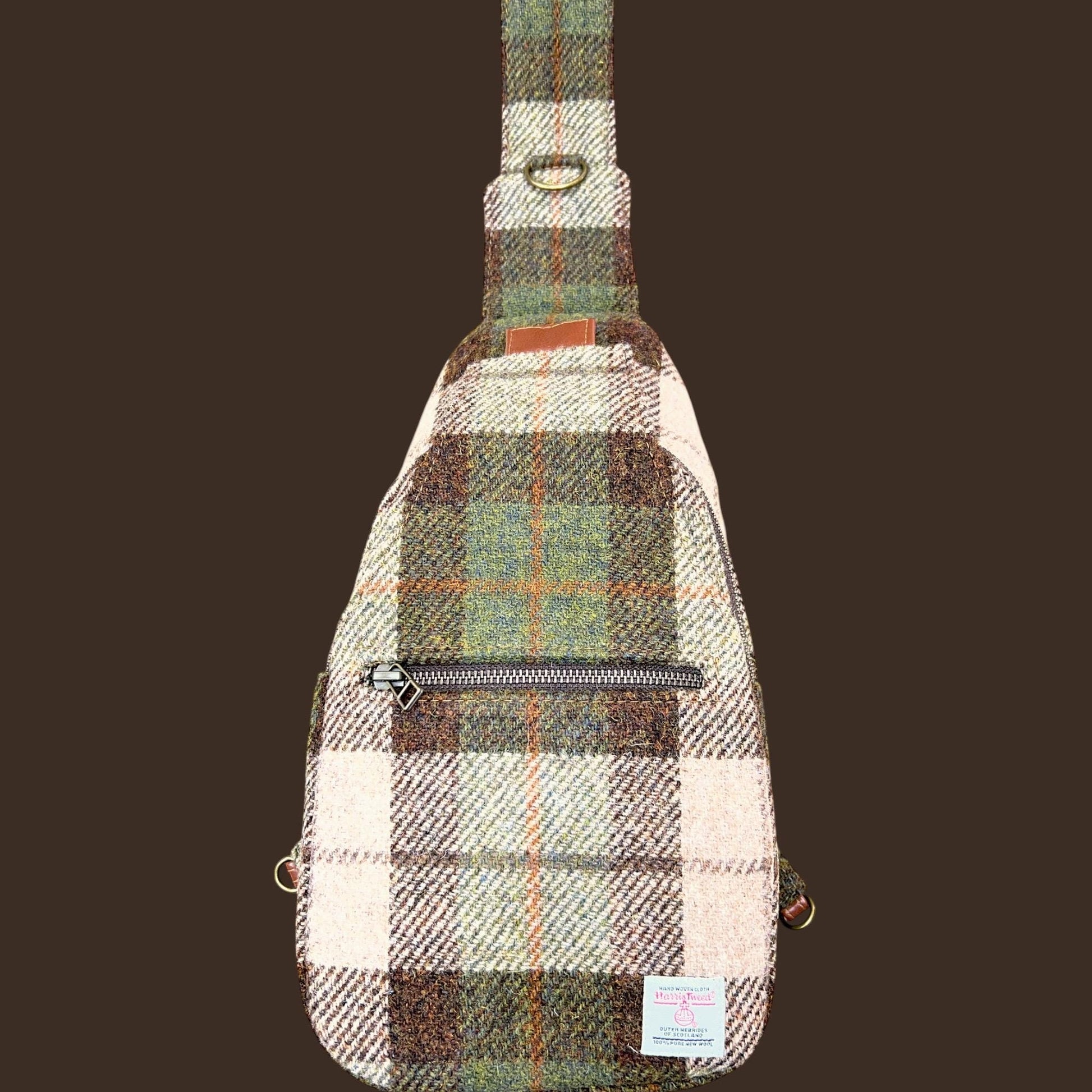 Harris Tweed Retro Sling Crossbody Purse Beige Olive Brown