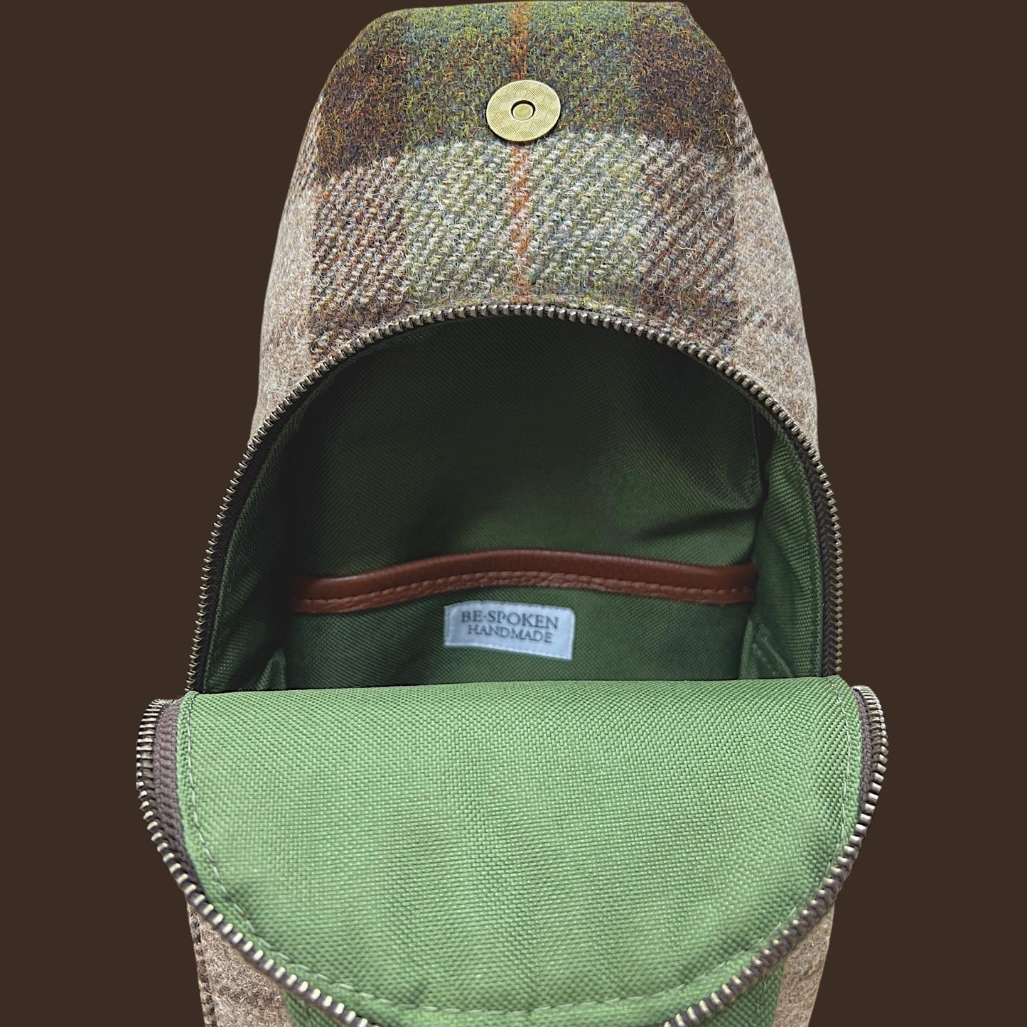 Harris Tweed Retro Sling Crossbody Purse Beige Olive Brown