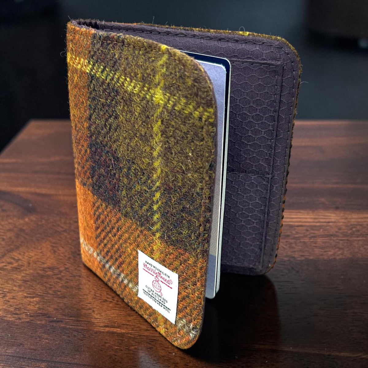 Harris Tweed Passport Cover with Credit Card Slots Rust Orange Brown