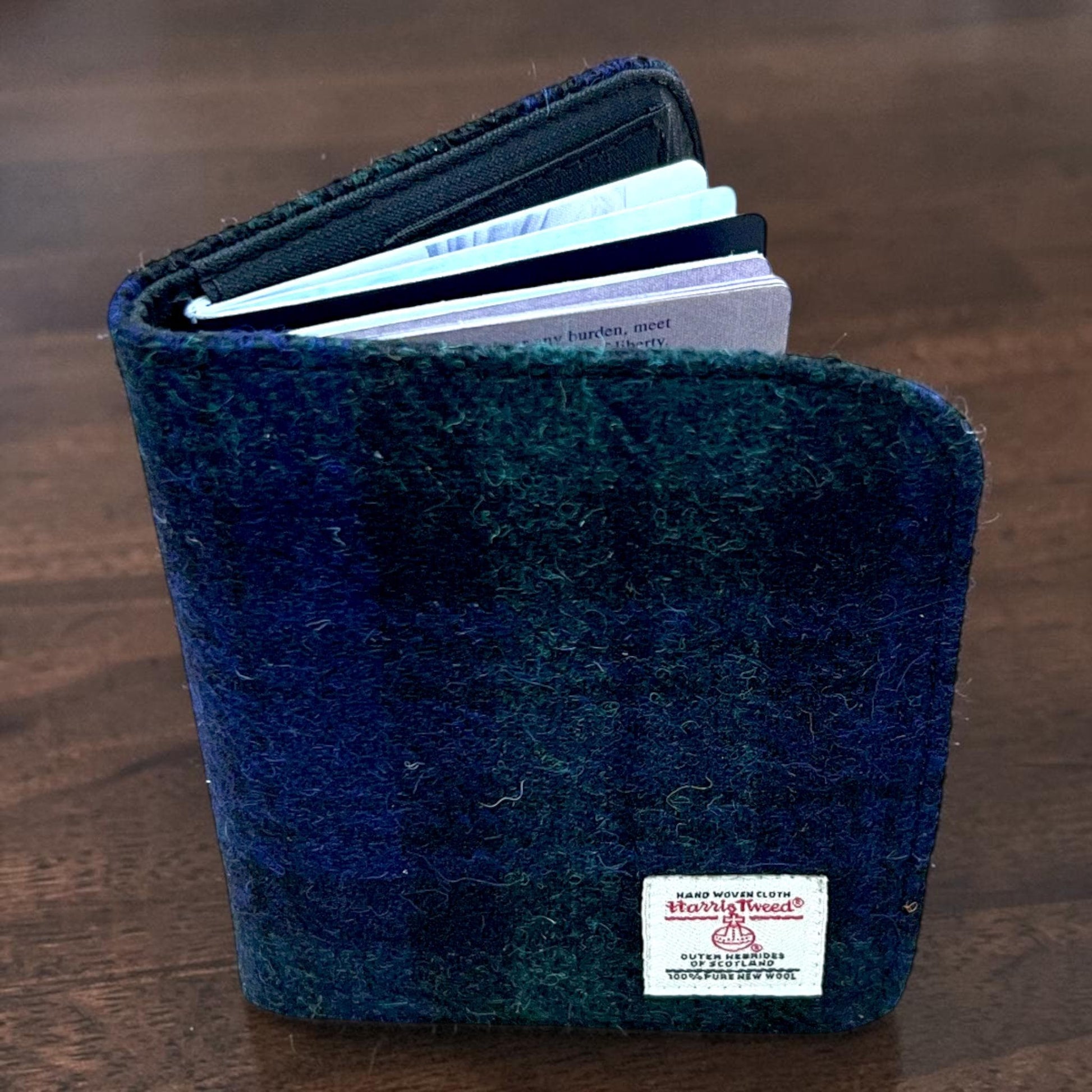 Harris Tweed Passport Cover with Credit Card Slots Blackwatch Tartan
