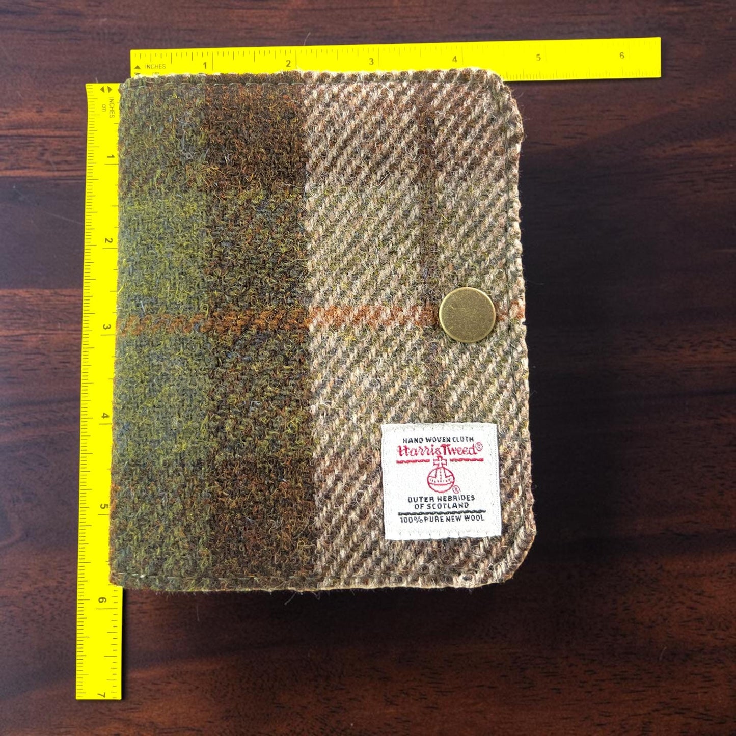 Harris Tweed Passport Cover with Credit Card Slots With Snap Closure Beige Olive Brown