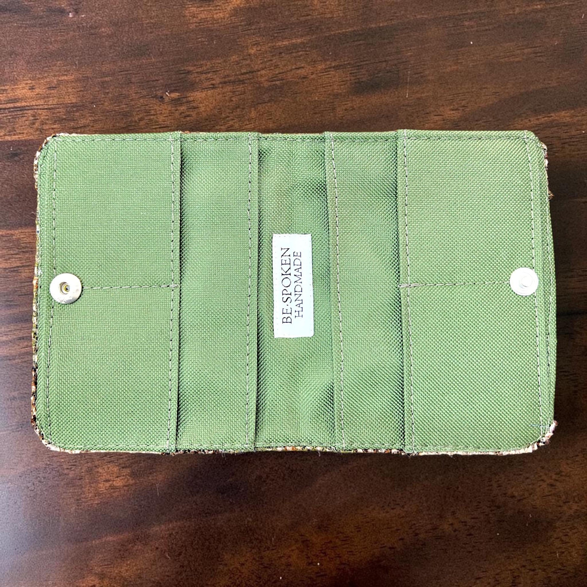 Harris Tweed Passport Cover with Credit Card Slots With Snap Closure Beige Olive Brown