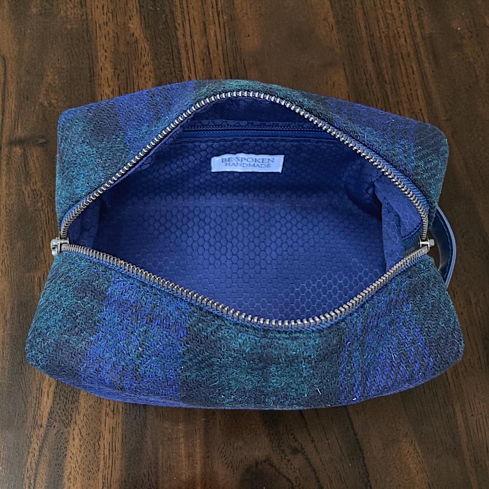 Men's Harris Tweed Dopp Kit, Minimalist Wool Travel Toiletry Bag, Blackwatch Tartan