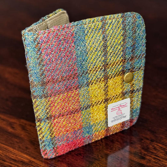 Harris Tweed Passport Cover with Credit Card Slots Yellow Blue Pink