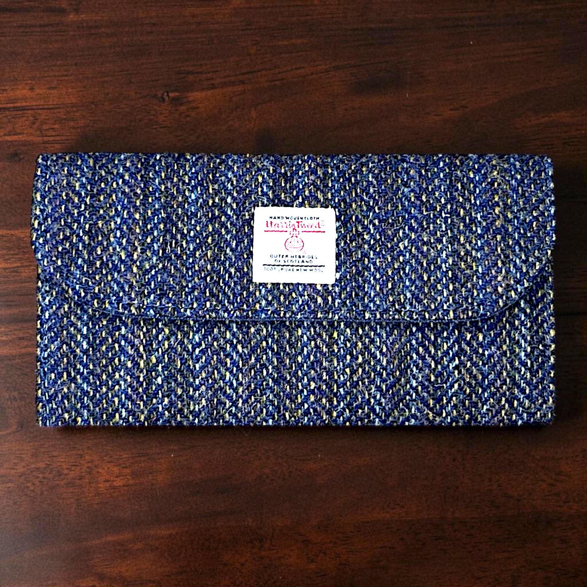 Trifold Harris Tweed Navy Indigo Stripe Wallet with Zippered Pocket