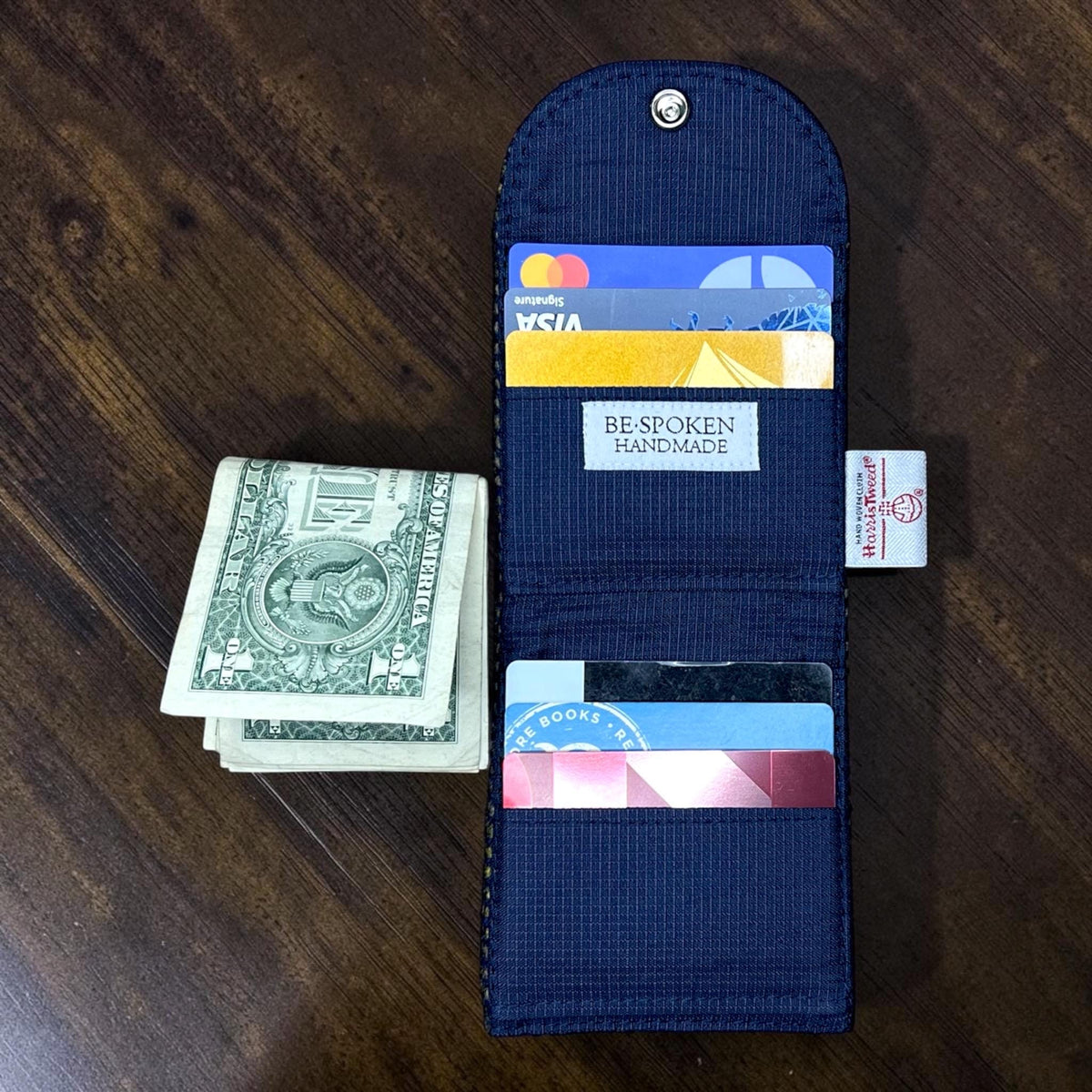 Trifold Harris Tweed Navy Indigo Stripe Credit Card Wallet