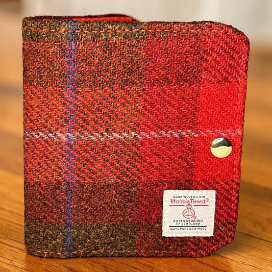 Harris Tweed Passport Cover with Credit Card Slots Red Brown