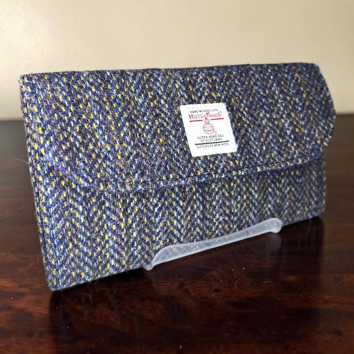 Trifold Harris Tweed Navy Indigo Stripe Wallet with Zippered Pocket