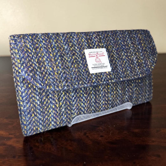 Trifold Harris Tweed Navy Indigo Stripe Wallet with Zippered Pocket