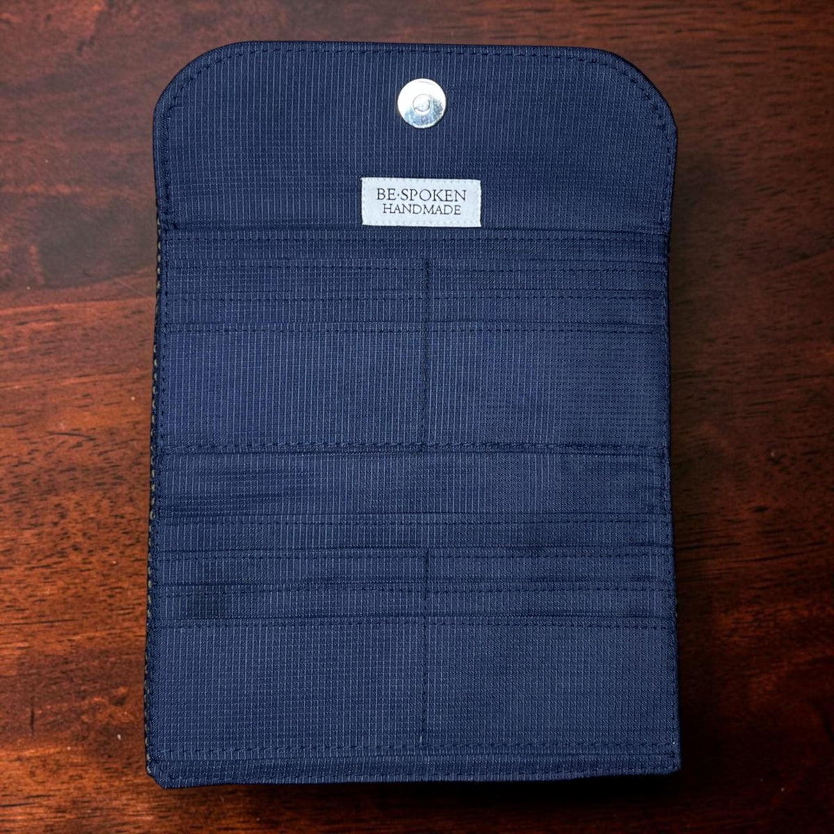 Trifold Harris Tweed Navy Indigo Stripe Wallet with Zippered Pocket