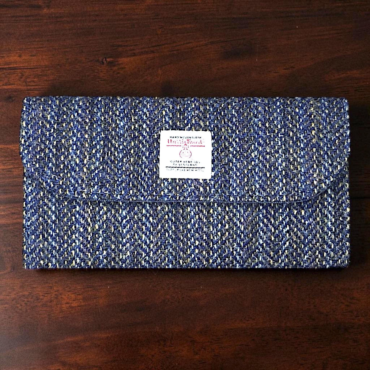 Trifold Harris Tweed Navy Indigo Stripe Wallet with Zippered Pocket