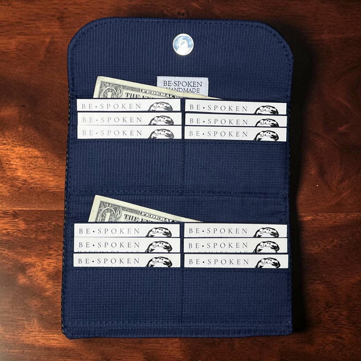 Trifold Harris Tweed Navy Indigo Stripe Wallet with Zippered Pocket