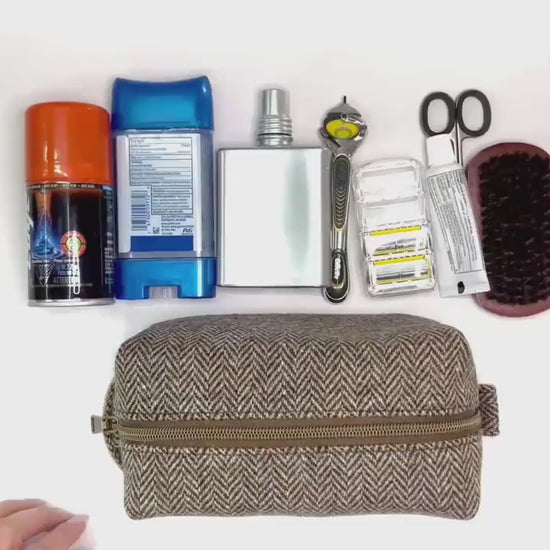 Tweed Men’s Dopp Kit (Not Harris Tweed!) – Wool Toiletry Bag with Waterproof Lining – Rugged Travel Shaving Kit – Gift for Him