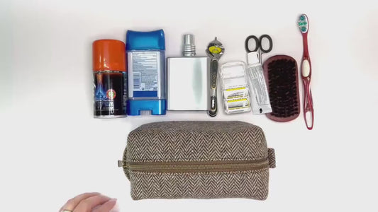 Tweed Men’s Dopp Kit (Not Harris Tweed!) – Wool Toiletry Bag with Waterproof Lining – Rugged Travel Shaving Kit – Gift for Him